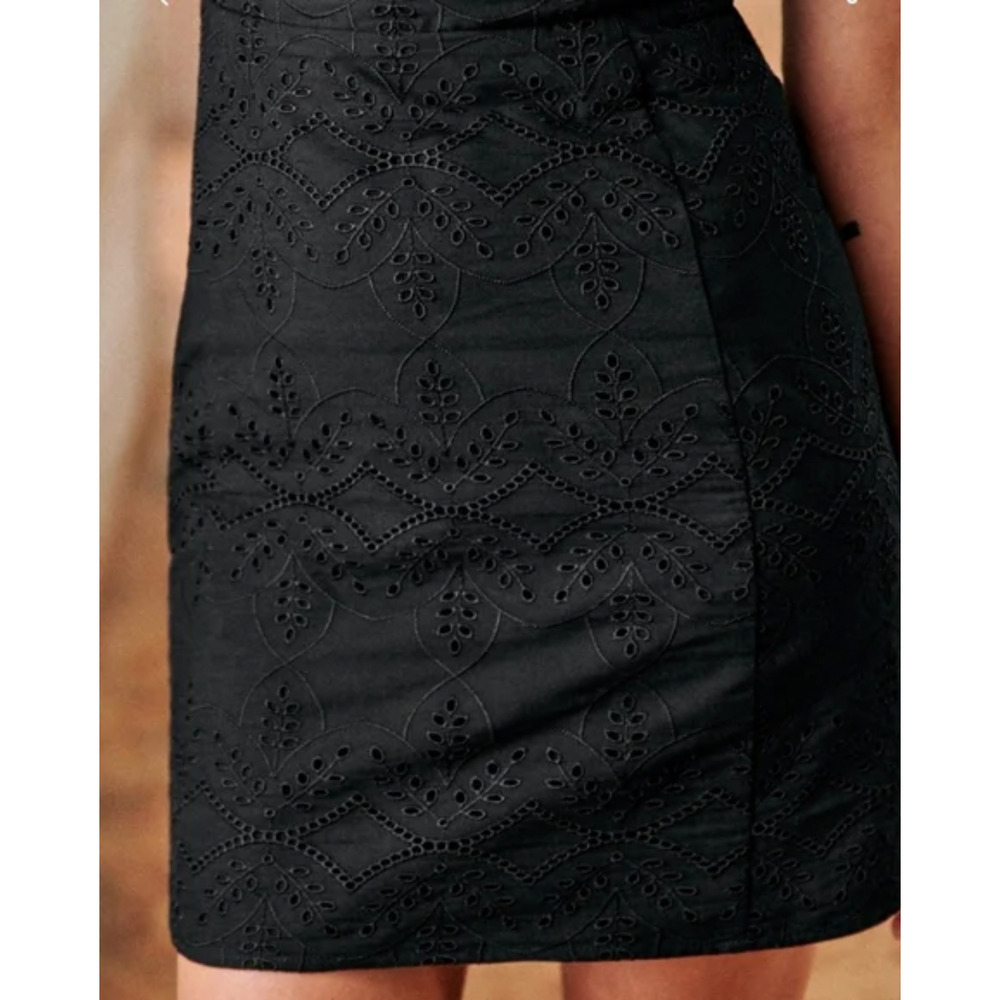 Sezane 2 Eyelet Mini Allya Dress $250 Puff Sleeves Cotton Scoop Neck Black 34 - Picture 9 of 16
